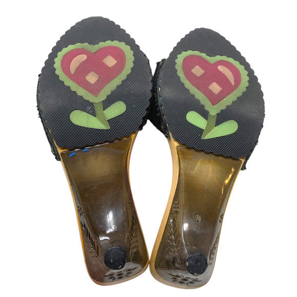 Irregular Choice Sz EU 36 US 6 Floral Wooden Sole Cone Heel Sandals Whimsical - Picture 7 of 8